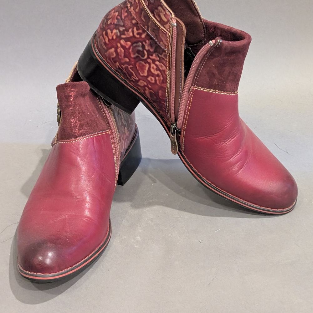 L'ATISTE Burgundy & Patterned Ankle Booties